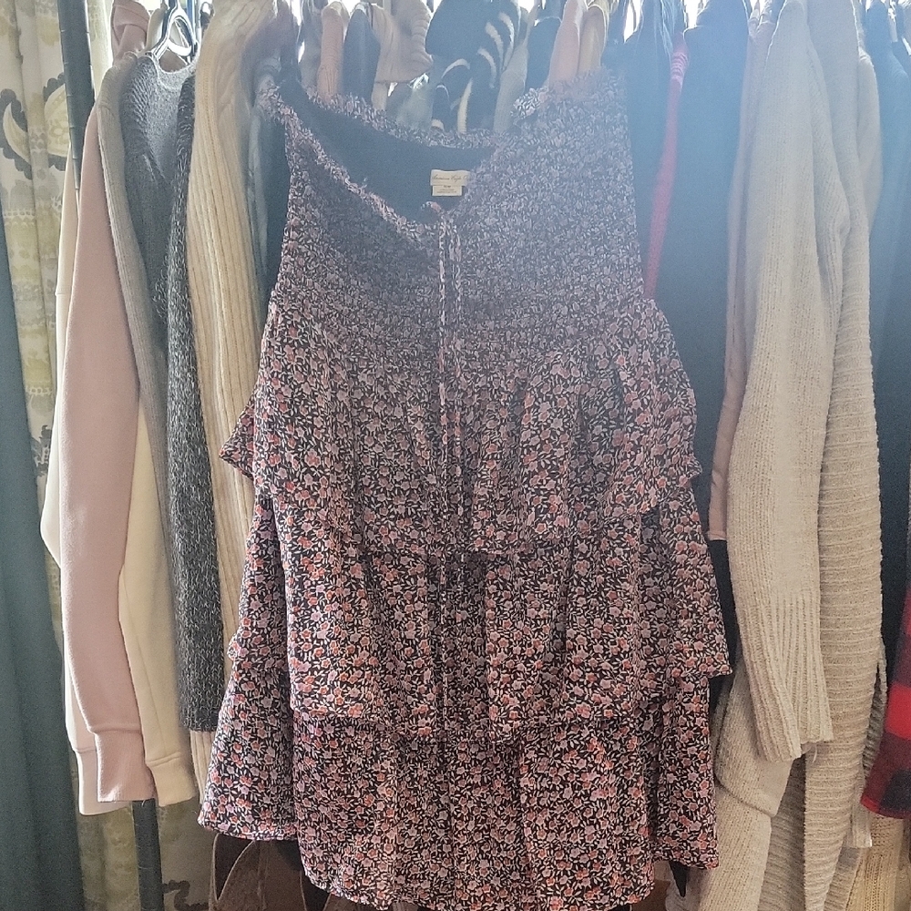 American Eagle Outfitters Strapless Floral Dress - Pink and Black